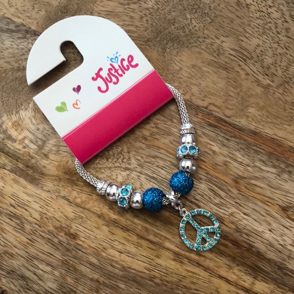 Justice Blue Silver Bead Charm Peace Bracelet - Picture 1 of 8